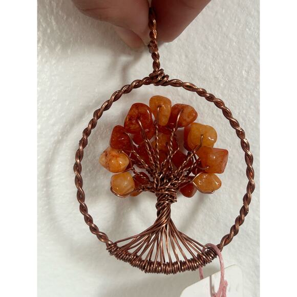 Handmade Copper and Serpentine Crystal Tree of life 3.5x2” Wall Decor - Picture 5 of 5